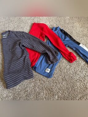 Three pack of boys size small long sleeve shirts - red green and blue in color